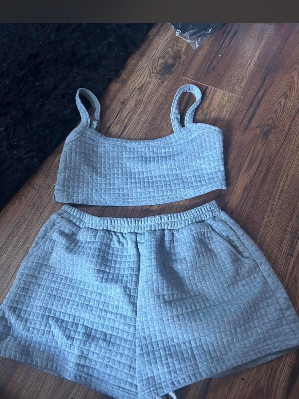 SHEIN Light Grey Quilted Tank & Shorts Set